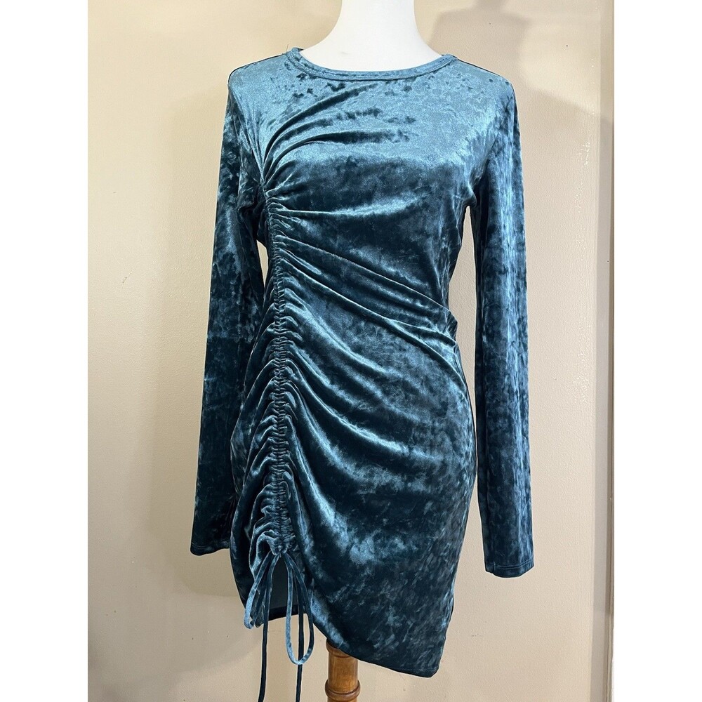 Live To Be Spoiled Junior Velvet Bodycon Dress Teal Ruched Side XL Runs Small